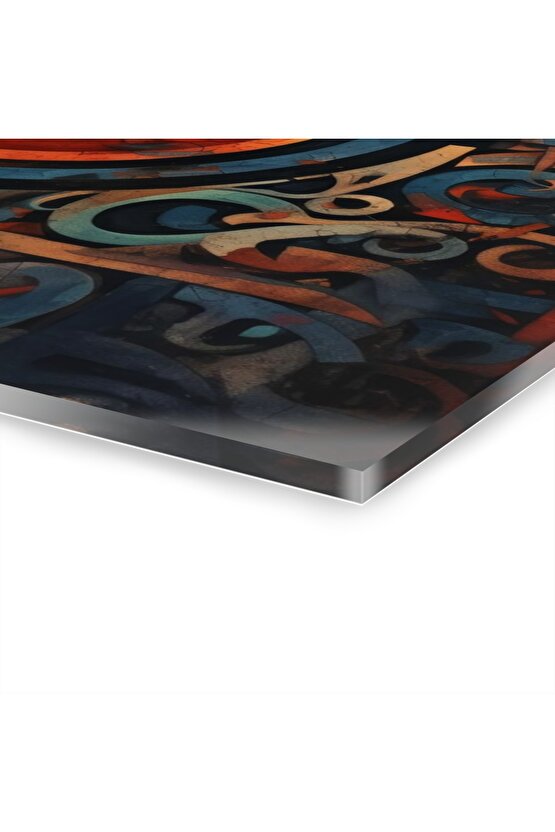 Sulu Boya Efektli Arapça Yazı Kuran-ı Kerim İslam Cam Tablo Duvar Dekoru 2