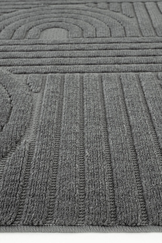 Dizayn Kaymaz Taban Koridor Halısı Kesme Yolluk Mutfak Halısı Modern Salon Halısı 1090 ANTRASİT