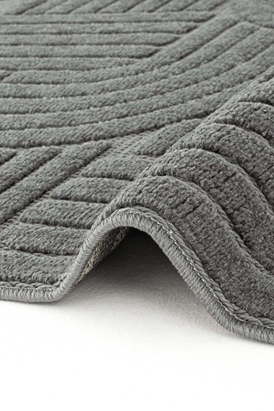 Dizayn Kaymaz Taban Koridor Halısı Kesme Yolluk Mutfak Halısı Modern Salon Halısı 1090 ANTRASİT