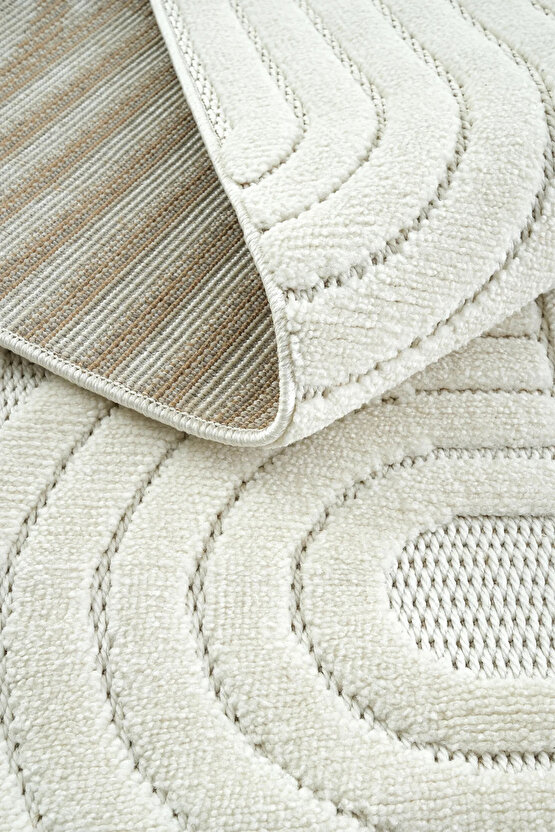 Dizayn Kaymaz Taban Koridor Halısı Kesme Yolluk Mutfak Halısı Modern Salon Halısı 1090 KREM