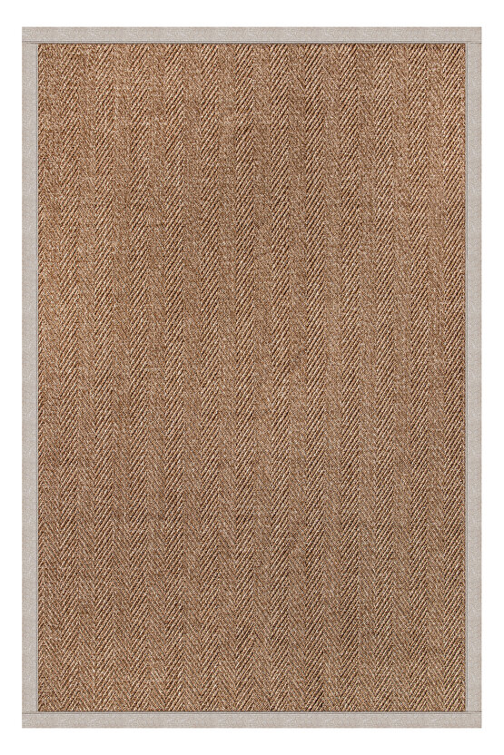 0503-Bej Kumaş Bordür Sisal Halı Kilim Hav Toz Vermez Kolay Temizlenen Hasır Kilim