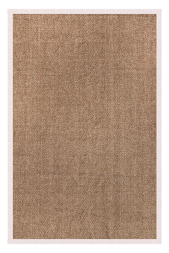 0503-Krem Kumaş Bordür Sisal Halı Kilim Hav Toz Vermez Kolay Temizlenen Hasır Kilim