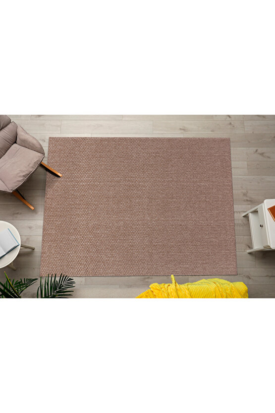 TM-01 Sisal Jut Hasır Model Tek Renk Dokuma Yıkanabilir Toz Vermez  Halı Kahve