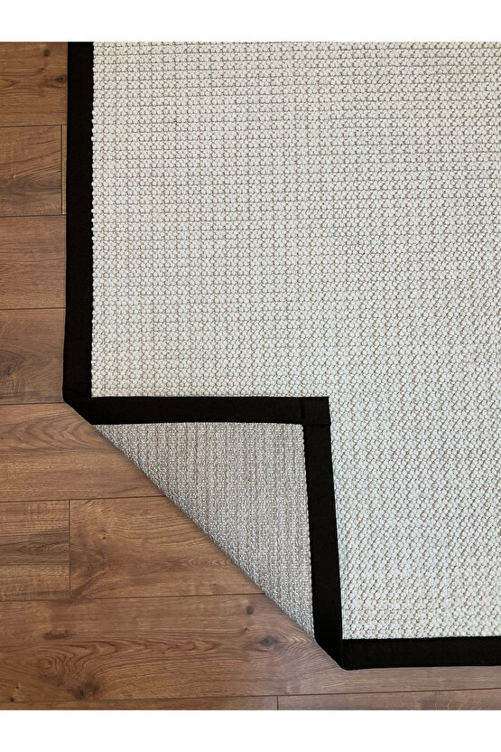 Kumaş Bordür Beyaz Bukle Koyu Kahve Bordür  Halı Salon Koridor Mutfak Çocuk Odası Halısı  Kilim S261