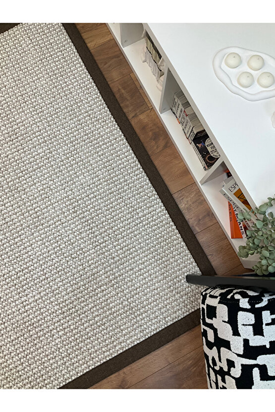 Macro Kumaş Bordür Bej Bukle Kahve Bordür Halı Salon Koridor Mutfak Halısı Kilim S262