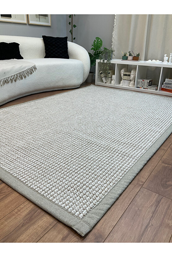 Kumaş Bordür Bej Bukle Bej Bordür  Halı Salon Koridor Mutfak Çocuk Odası Halısı  Kilim S265