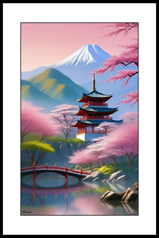 Dağdaki Japon Evi Digital Art ( ÇERÇEVESİZ - ÇERÇEVE YOKTUR ) ( ULTRA HD ) FOLYO AFİŞ - POSTER
