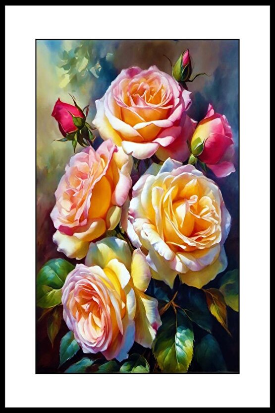 Dört Sarı Gül Digital Art ( ÇERÇEVESİZ - ÇERÇEVE YOKTUR ) ( ULTRA HD ) FOLYO AFİŞ - POSTER