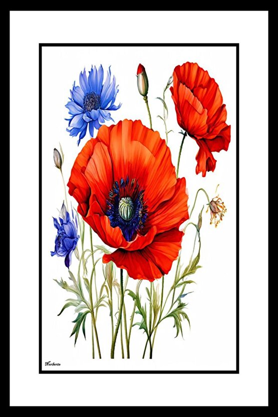 Mavi Kırmız Çiçekler Digital Art ( ÇERÇEVESİZ - ÇERÇEVE YOKTUR ) ( ULTRA HD ) FOLYO AFİŞ - POSTER