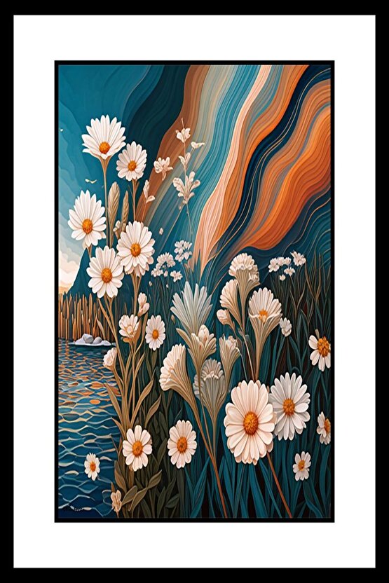 Çiçekler ve Deniz Digital Art ( ÇERÇEVESİZ - ÇERÇEVE YOKTUR ) ( ULTRA HD ) FOLYO AFİŞ - POSTER