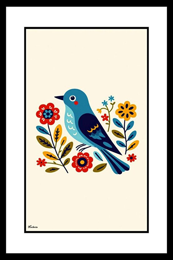 Tabloda Kuş ve Çiçek Digital Art ( ÇERÇEVESİZ - ÇERÇEVE YOKTUR ) ( ULTRA HD ) FOLYO AFİŞ - POSTER
