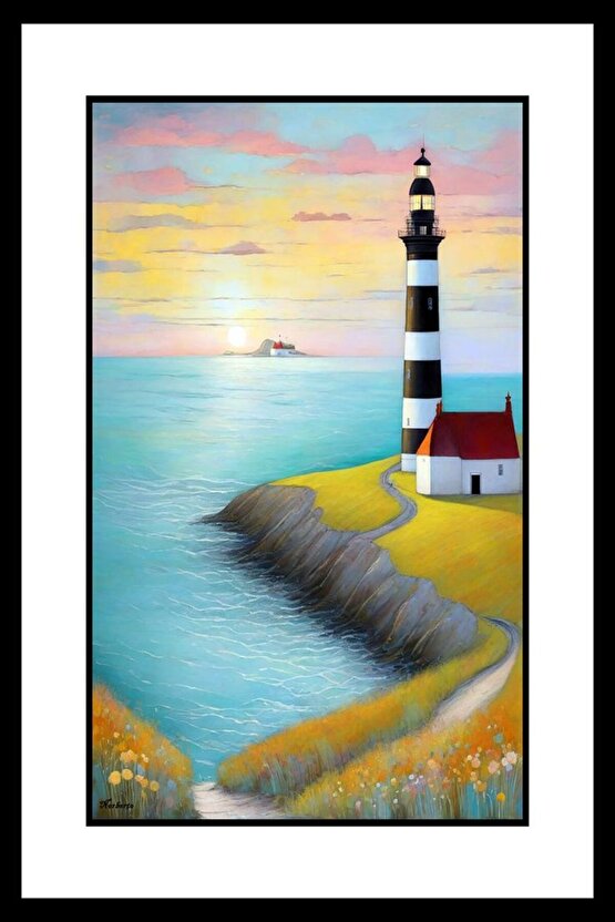 Deniz Feneri ve Ev Digital Art ( ÇERÇEVESİZ - ÇERÇEVE YOKTUR ) ( ULTRA HD ) FOLYO AFİŞ - POSTER