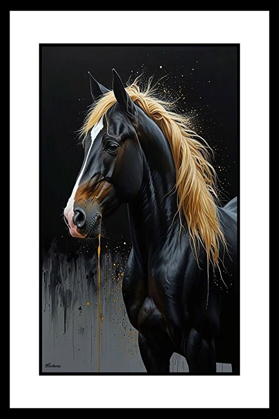 Yaşlı Siyah At Digital Art ( ÇERÇEVESİZ - ÇERÇEVE YOKTUR ) ( ULTRA HD ) FOLYO AFİŞ - POSTER