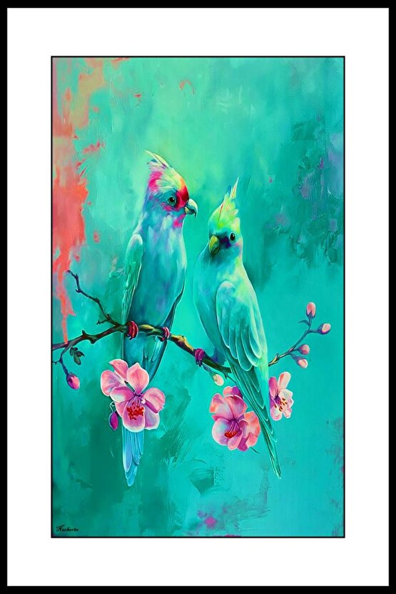 İki Papağan Digital Art ( ÇERÇEVESİZ - ÇERÇEVE YOKTUR ) ( ULTRA HD ) FOLYO AFİŞ - POSTER
