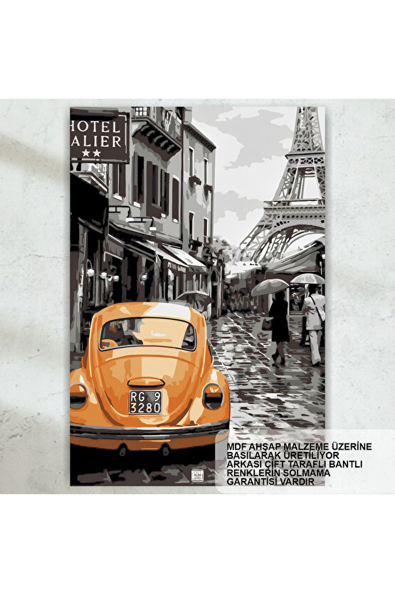 fransa paris eyfel kulesi klasik araba vosvos nostaljik retro ahşap poster tablo