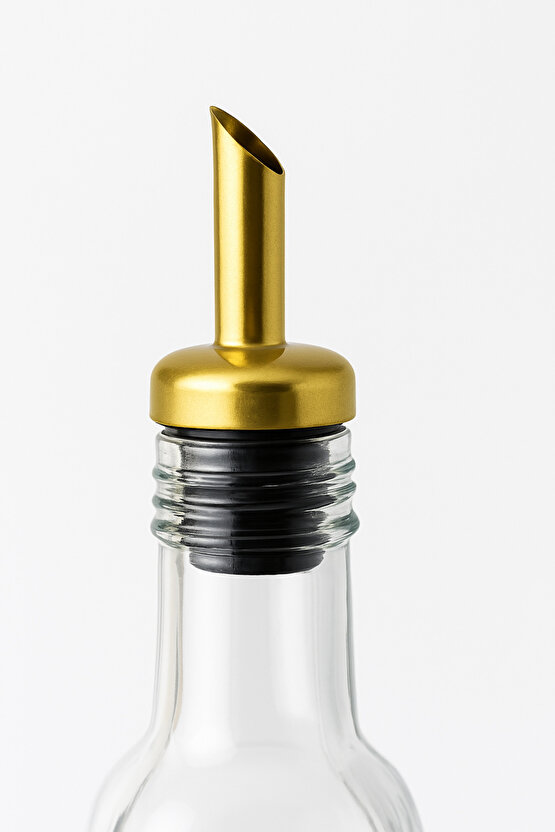 Mermer Desenli Stantlı Gold Kapaklı 2li Yağ Şişesi 750 ml  Zeytinyağ Sıvıyağ Şişesi Cam Yağdanlık
