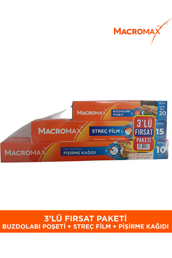15m Streç Film + 20 adet Buzdolabı Poşeti + 10 adet Pişirme Kağıdı Avantajlı 3’lü Fırsat Paketi