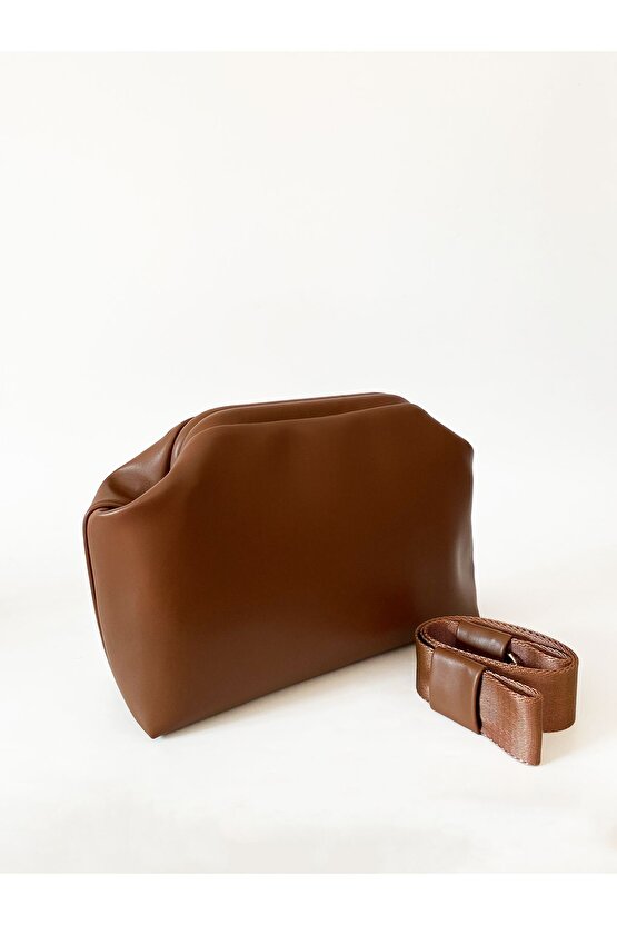 Heybes Kadın Kahverengi Vegan Deri Çıkarılabilir Saplı Omuz ve El Çantası