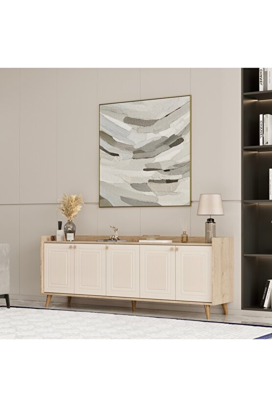 Belori Konsol, Tv Sehpası Safir Bej Mdf Bohem Kapak