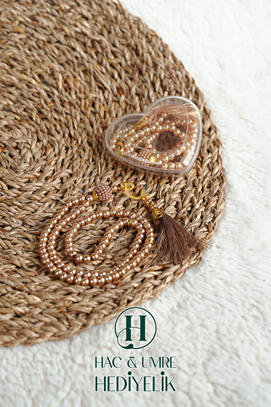 Hediyelik Tesbih | 99lu İnci Tesbih Vav İmameli Püsküllü Kalp Kutulu | Hac Umre Gün Davet Hediyesi