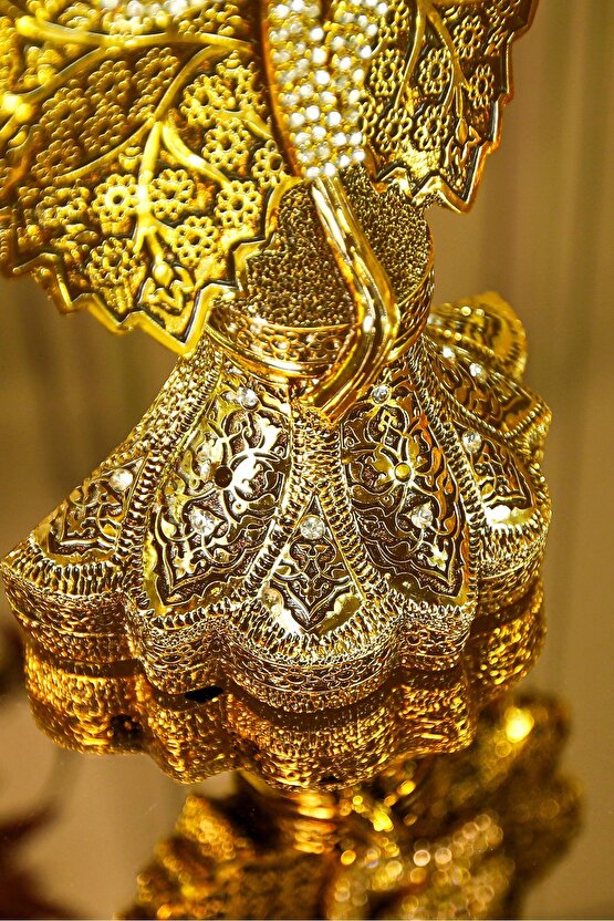 İkili Lüks Dekoratif Biblo Papatya Ve Çınar Yapraklı Allah Muhammed Işlemeli Dekoratif Figür