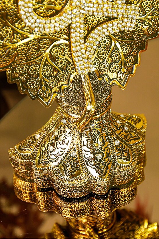 İkili Lüks Dekoratif Biblo Papatya Ve Çınar Yapraklı Allah Muhammed Işlemeli Dekoratif Figür