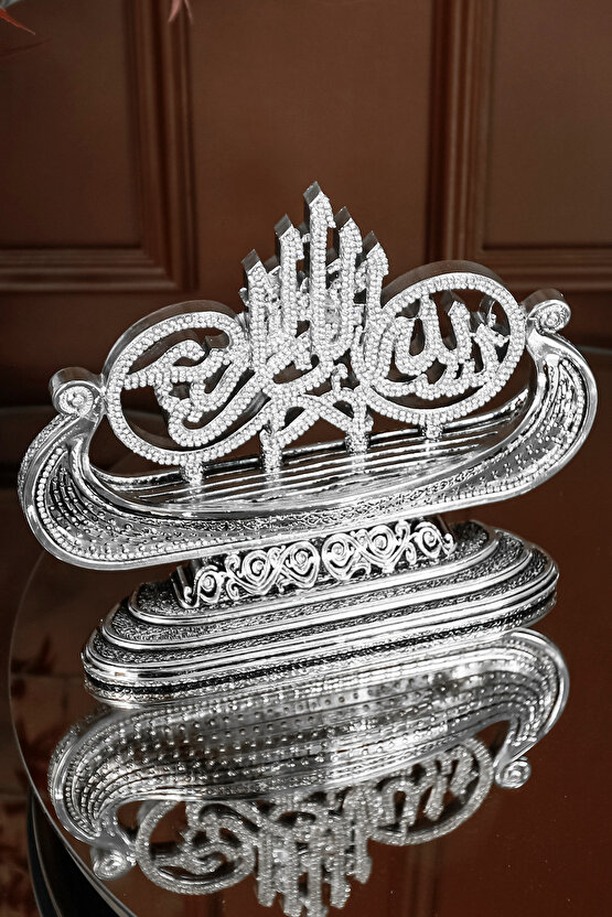 LÜKS OFİS HEDİYESİ FİGÜR DEKORATİF OBJE GEMİ BESMELE GÜMÜŞ