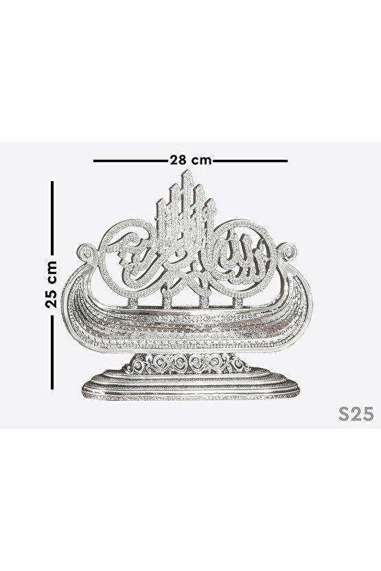 LÜKS OFİS HEDİYESİ FİGÜR DEKORATİF OBJE GEMİ BESMELE GÜMÜŞ