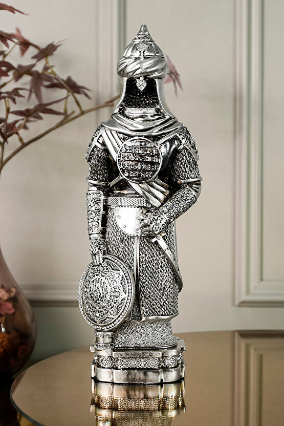 Osmanlı Zırh Tarihi Asker Biblo Lüks Gümüş Kaplama Obje Ihlas Suresi Işlemeli Dekoratif Figür