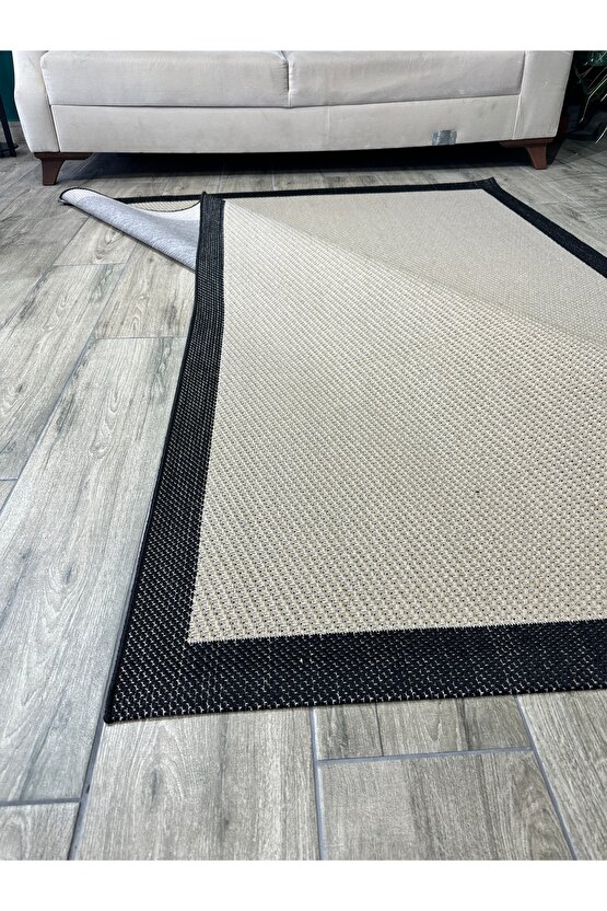 Kolay Temizlenen Yıkanabilir Kaymaz Dokuma Taban Bordürlü Sisal Halı