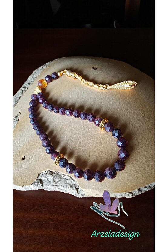 Doğal Taş Lal Garnet Tesbih Altın Kaplama 33 Lü Erkek Tesbih