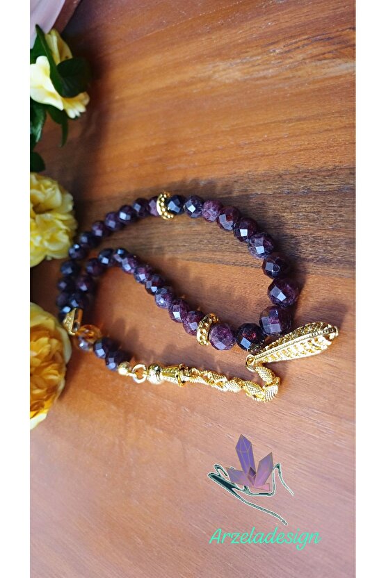 Doğal Taş Lal Garnet Tesbih Altın Kaplama 33 Lü Erkek Tesbih