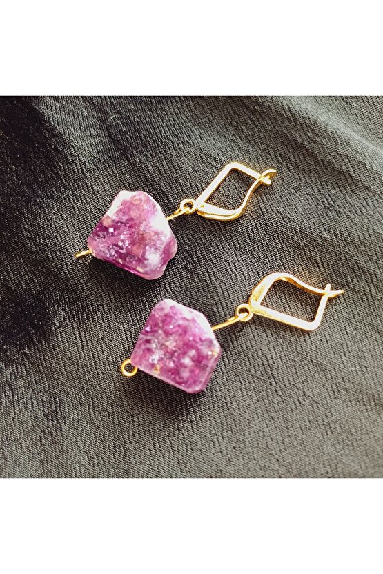 Dogal Taş Lepidolit Kupe Altin Kaplama