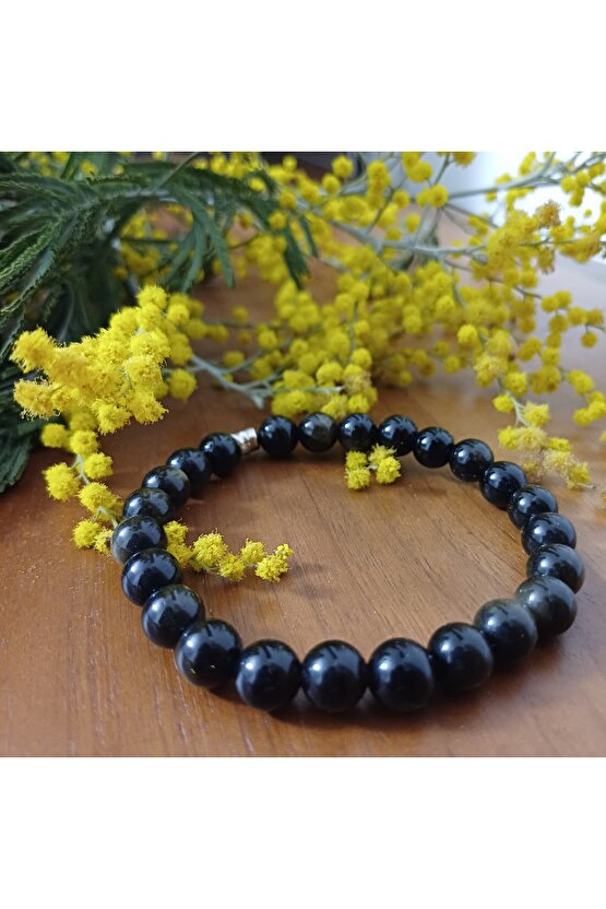 Doğal Taş OBSİDYEN BİLEKLİK 8mm ERKEK KADIN