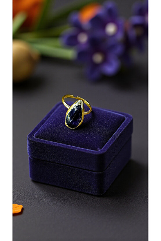 DOĞAL TAŞ AMETİST KRİSTAL YÜZÜK Altin Kaplama Ayarlanabilir Ebat