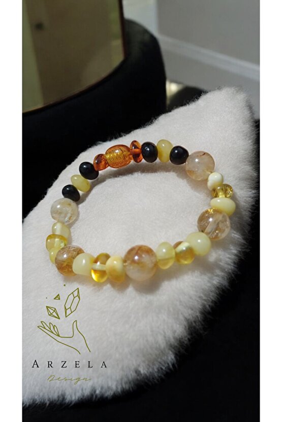 Doğal Tas Kehrıbar Ve Sitrin Bileklik Koruma Başarı Ve Bereket Bilekliği