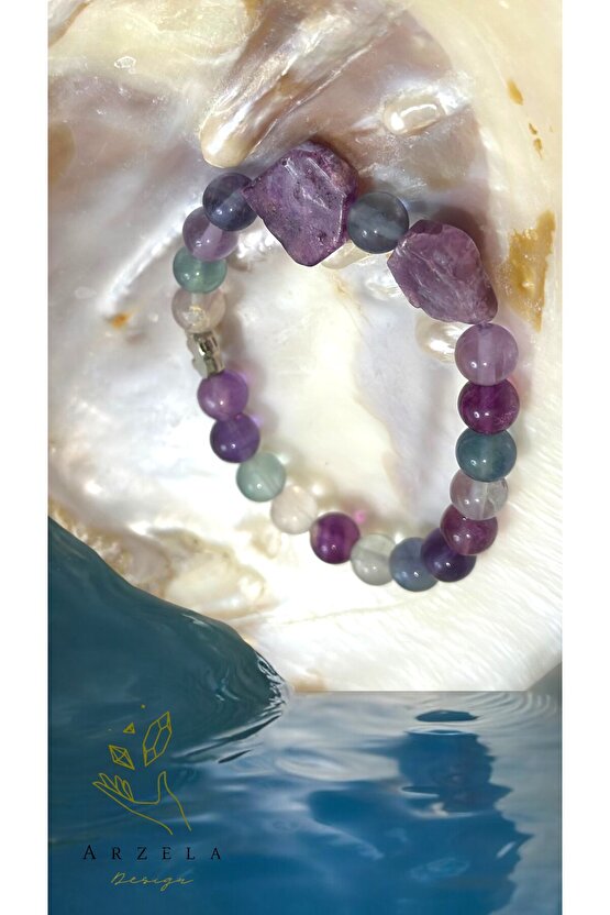 Doğal Taş Florıt Ve Lepidoit Bileklik(KONSANTRASYON VE MOTIVASYON)