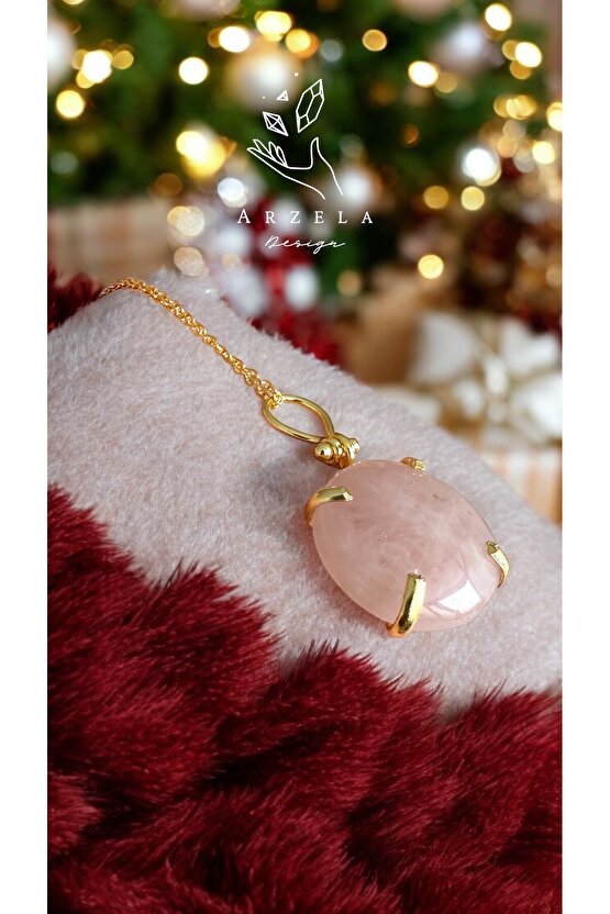 Doğal Taş PEMBE KUVARS  KRİSTAL KOLYE ASK TAŞI