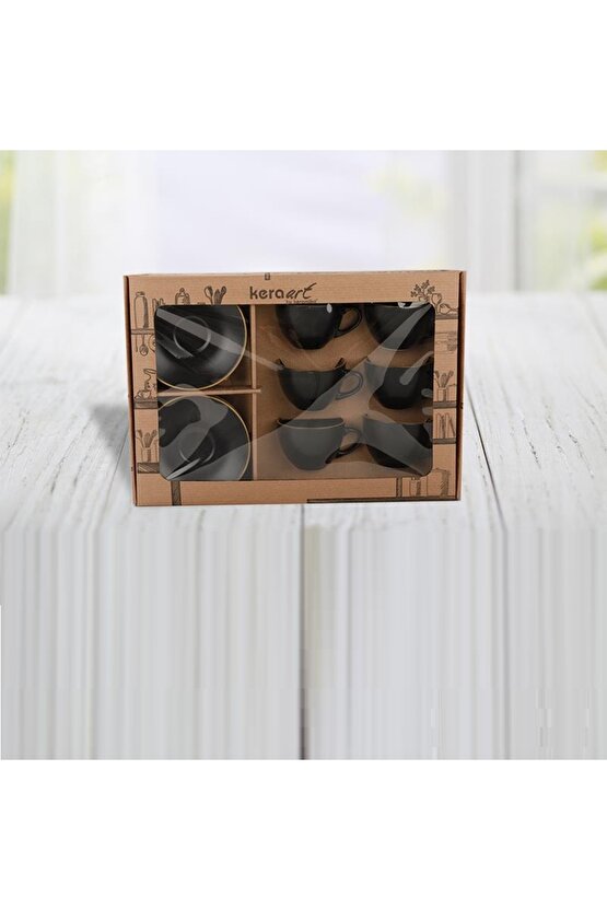 12 Parça 6 Kişilik Çay Fincanı Mat Siyah