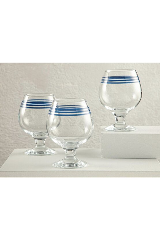 Cosy Lines Cam 3lü Kahve Yanı Su Bardağı 390 Ml Mavi