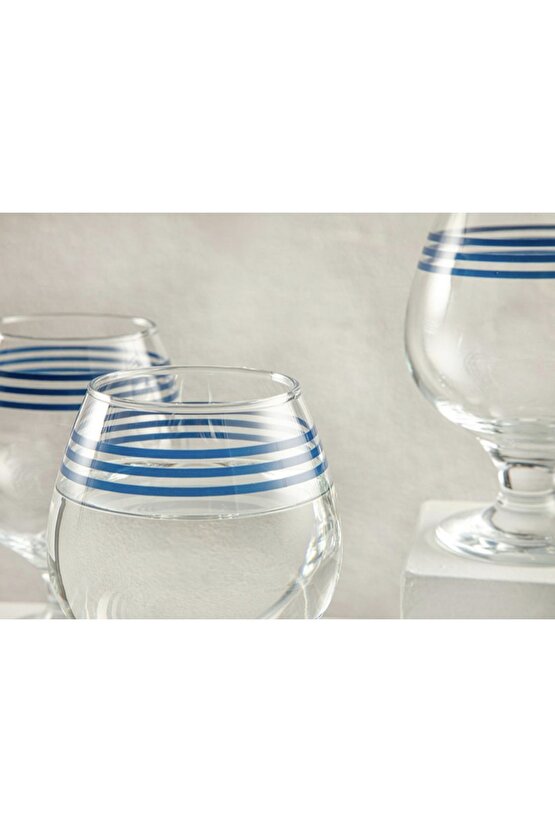 Cosy Lines Cam 3lü Kahve Yanı Su Bardağı 390 Ml Mavi