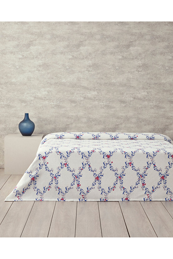 Floral Slice Çift Kişilik Pike Koyu Mavi