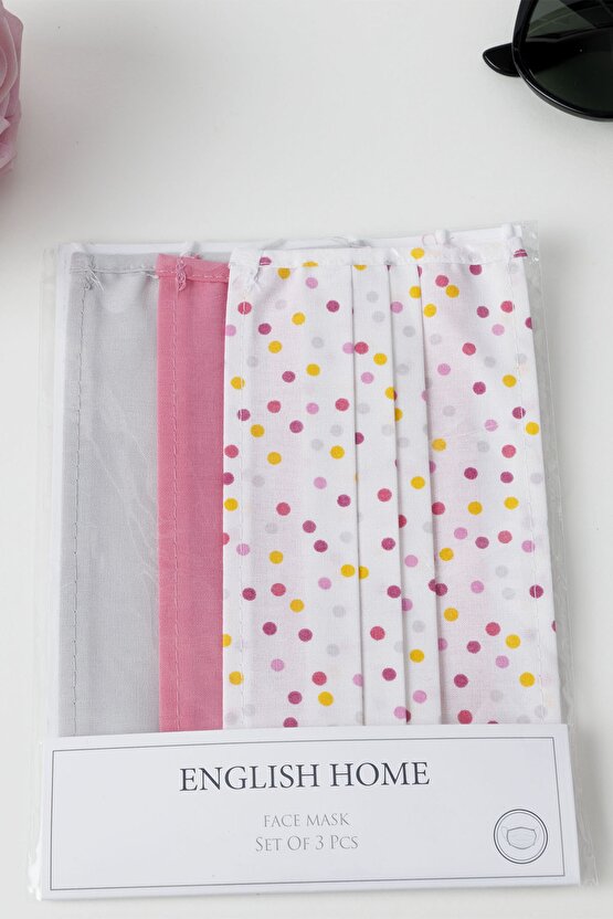 Mıny Dots Pamuk Maske 9,5x18 Cm Beyaz - Pembe