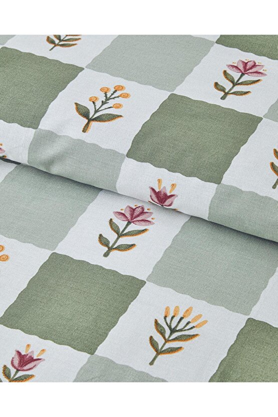 Crocus Flora Pamuklu Tek Kişilik Nevresim Seti 160 x 220 Yeşil