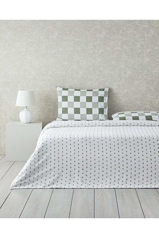 Crocus Flora Pamuklu Tek Kişilik Nevresim Seti 160 x 220 Yeşil