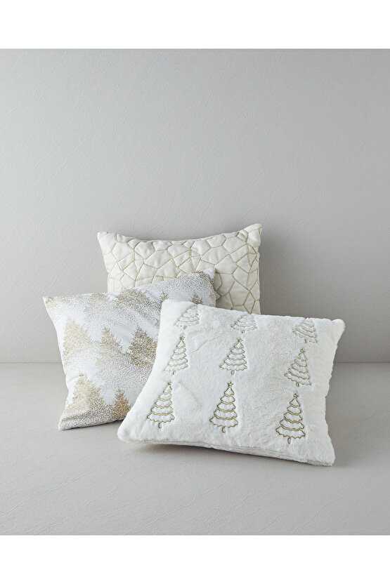 Everfest Varak Baskılı Kırlent Kılıfı 45x45 cm Ekru