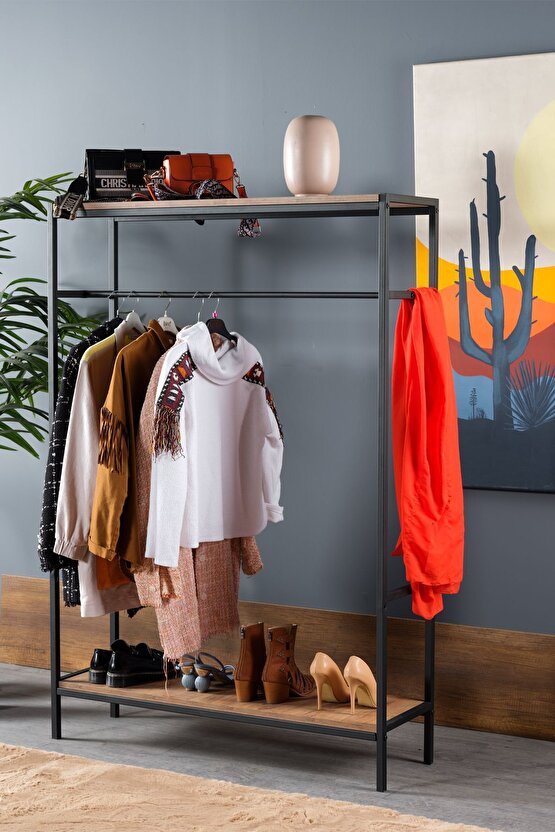 Raflı Askılık Konfeksiyon Askısı Elbise Askılığı