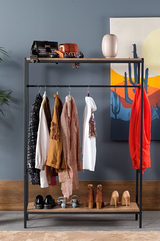 Raflı Askılık Konfeksiyon Askısı Elbise Askılığı