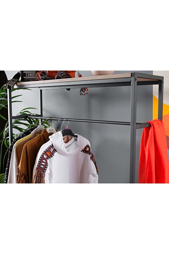 Raflı Askılık Konfeksiyon Askısı Elbise Askılığı