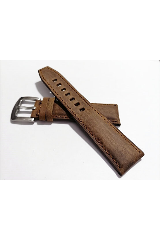 &Fosil  Uyumlu Yarım Kroko Greyzı Deri   Saat Kordonu 22 mm  (205) kahve